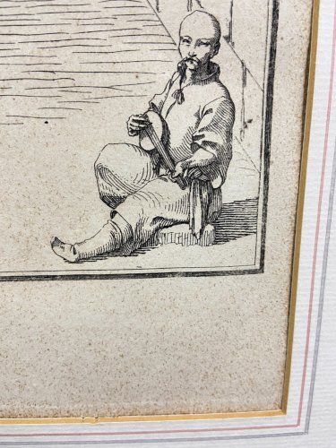 Gravure XVIIIe Scène d'ingénierie hydraulique en Egypte Nubie F.L. Norden 1757