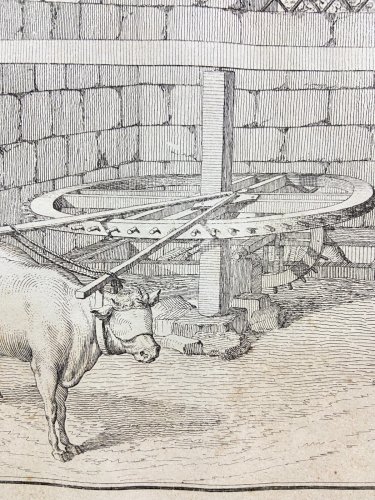 Gravure XVIIIe Scène d'ingénierie hydraulique en Egypte Nubie F.L. Norden 1757