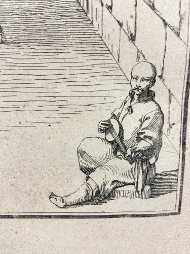 Gravure XVIIIe Scène d'ingénierie hydraulique en Egypte Nubie F.L. Norden 1757