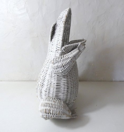 grenouille en rotin blanc vintage 46 cm