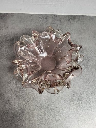 GROS CENDRIER EN CRISTAL ROSE ET BLANC