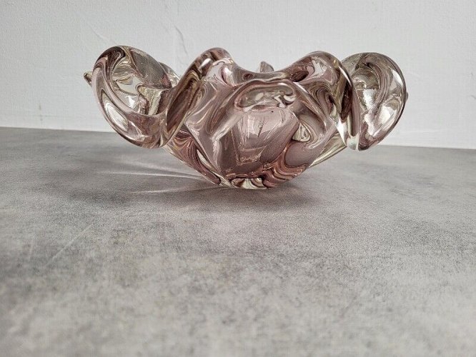 GROS CENDRIER EN CRISTAL ROSE ET BLANC