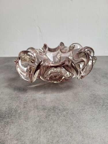 GROS CENDRIER EN CRISTAL ROSE ET BLANC