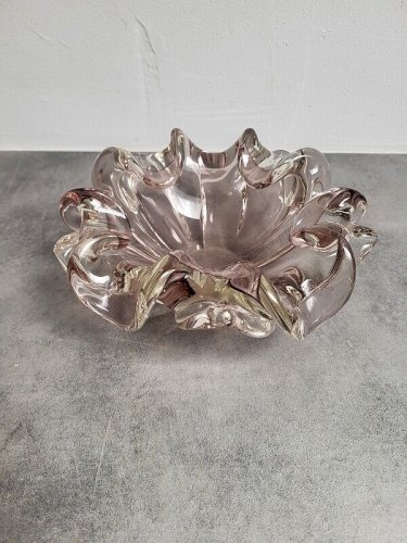 GROS CENDRIER EN CRISTAL ROSE ET BLANC