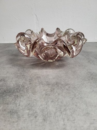 GROS CENDRIER EN CRISTAL ROSE ET BLANC