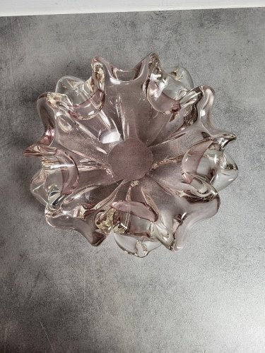 GROS CENDRIER EN CRISTAL ROSE ET BLANC