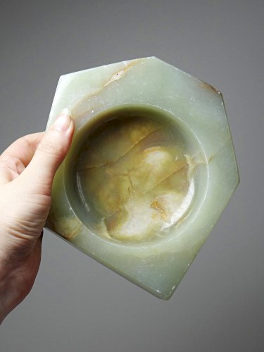 Gros cendrier en onyx vert hexagonal vintage Italie années 50-60