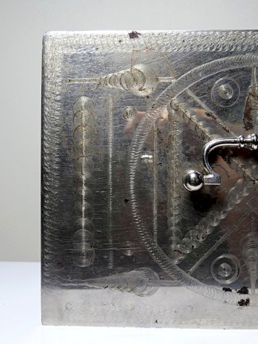 Gros coffre fort portable/caisse ancienne XIXe-XXe métal argenté