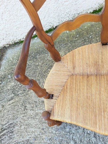 GROS FAUTEUIL DOUBLE PROVENCAL PAILLE EN NOYER