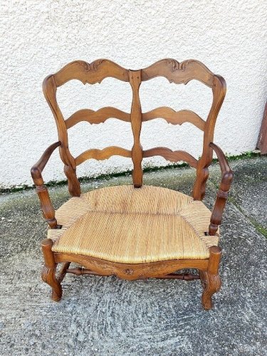 GROS FAUTEUIL DOUBLE PROVENCAL PAILLE EN NOYER
