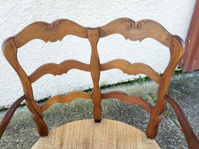 GROS FAUTEUIL DOUBLE PROVENCAL PAILLE EN NOYER