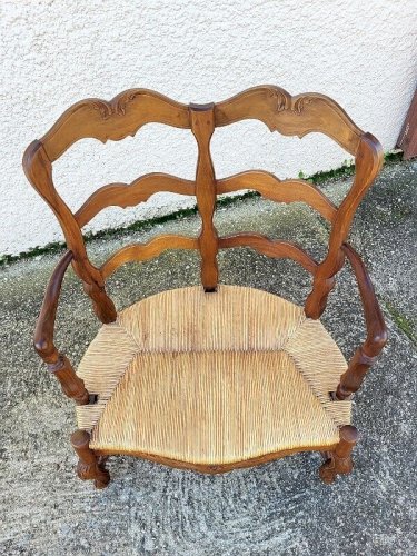 GROS FAUTEUIL DOUBLE PROVENCAL PAILLE EN NOYER