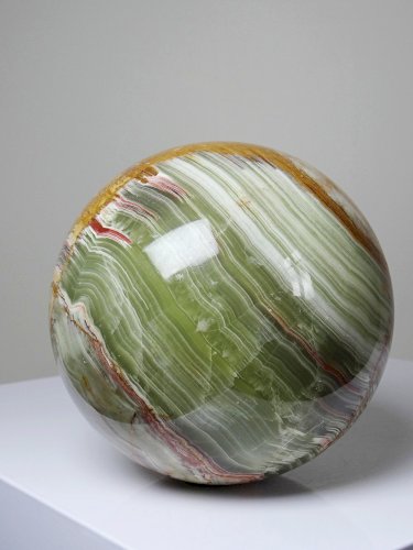 Gros globe d'onyx vert à bandes du Pakistan spécimen pierre naturel vintage 2kg