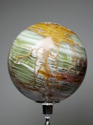 Gros globe d'onyx vert à bandes du Pakistan spécimen pierre naturel vintage 2kg