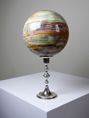 Gros globe d'onyx vert à bandes du Pakistan spécimen pierre naturel vintage 2kg