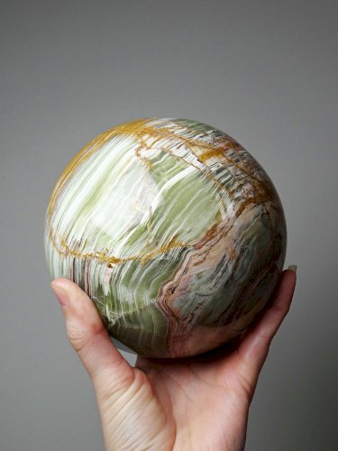 Gros globe d'onyx vert à bandes du Pakistan spécimen pierre naturel vintage 2kg