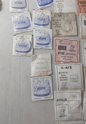 Gros lot de verres / vitres pour montres, Robur, Verlux, Tena