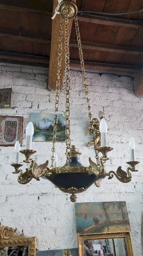 GROS LUSTRE EN BRONZE STYLE EMPIRE 6 AMPOULES
