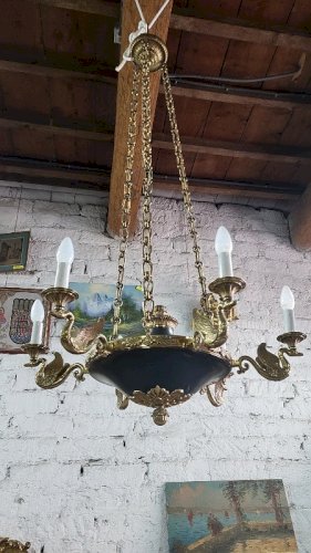 GROS LUSTRE EN BRONZE STYLE EMPIRE 6 AMPOULES