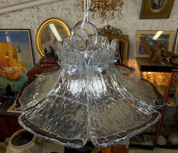 GROS LUSTRE EN PLAQUE DE VERRE MURANO DE 1960 N 16