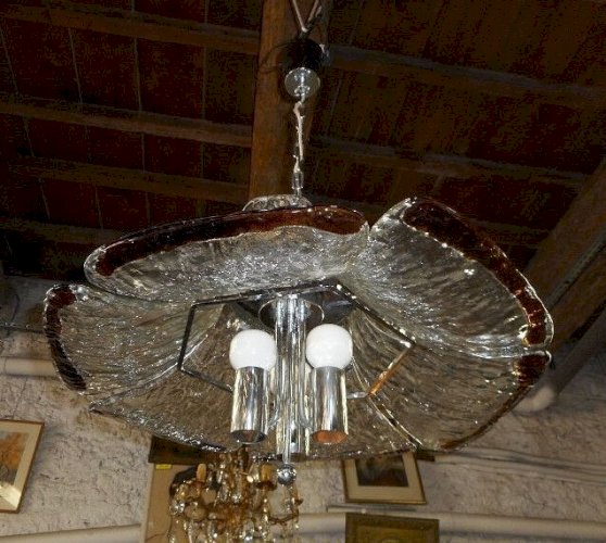 GROS LUSTRE EN PLAQUE DE VERRE MURANO DE 1960 N 16