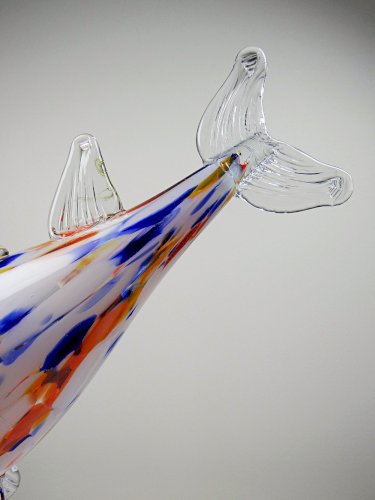 Gros poisson décoratif verre soufflé moucheté de Murano vintage