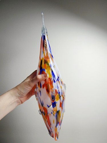 Gros poisson décoratif verre soufflé moucheté de Murano vintage