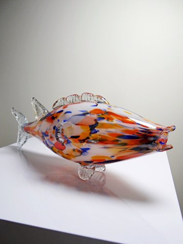 Gros poisson décoratif verre soufflé moucheté de Murano vintage