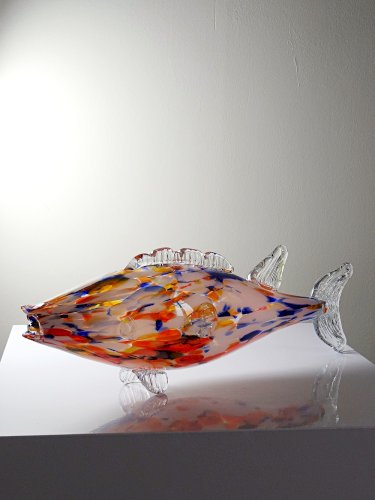 Gros poisson décoratif verre soufflé moucheté de Murano vintage