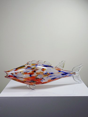 Gros poisson décoratif verre soufflé moucheté de Murano vintage