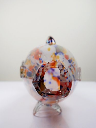 Gros poisson décoratif verre soufflé moucheté de Murano vintage