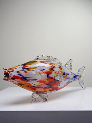 Gros poisson décoratif verre soufflé moucheté de Murano vintage