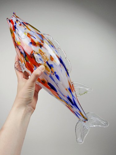 Gros poisson décoratif verre soufflé moucheté de Murano vintage