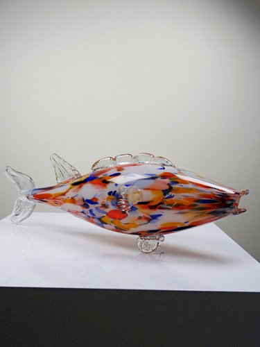 Gros poisson décoratif verre soufflé moucheté de Murano vintage