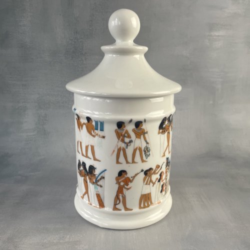 Gros pot couvert bonbonnière porcelaine de Limoges décor égyptien créations Baud