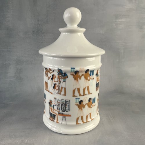 Gros pot couvert bonbonnière porcelaine de Limoges décor égyptien créations Baud