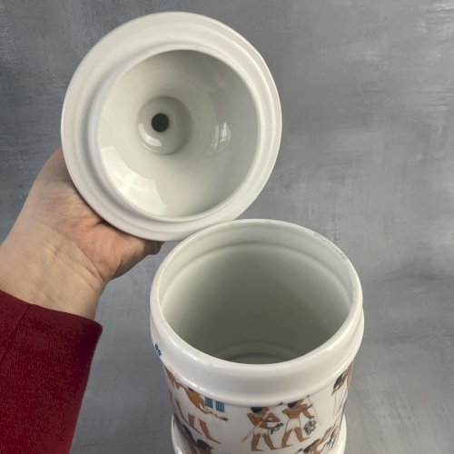 Gros pot couvert bonbonnière porcelaine de Limoges décor égyptien créations Baud