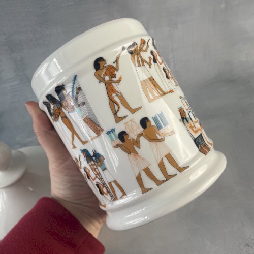 Gros pot couvert bonbonnière porcelaine de Limoges décor égyptien créations Baud