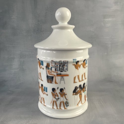 Gros pot couvert bonbonnière porcelaine de Limoges décor égyptien créations Baud