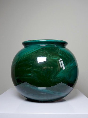 Gros vase boule céramique style art déco, nuance de vert, vintage