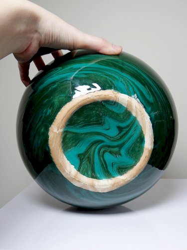 Gros vase boule céramique style art déco, nuance de vert, vintage