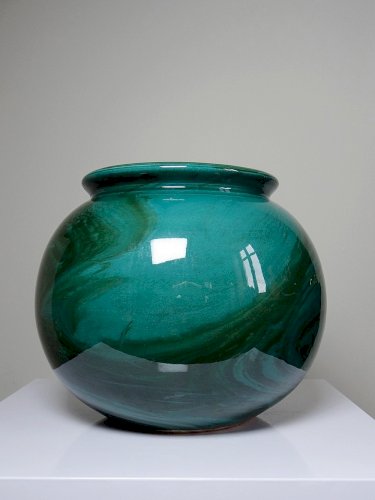 Gros vase boule céramique style art déco, nuance de vert, vintage