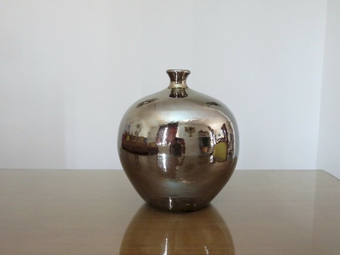 GROS VASE BOULE EN CERAMIQUE IRISEE STYLE RUELLAND ANNEES 60, 70