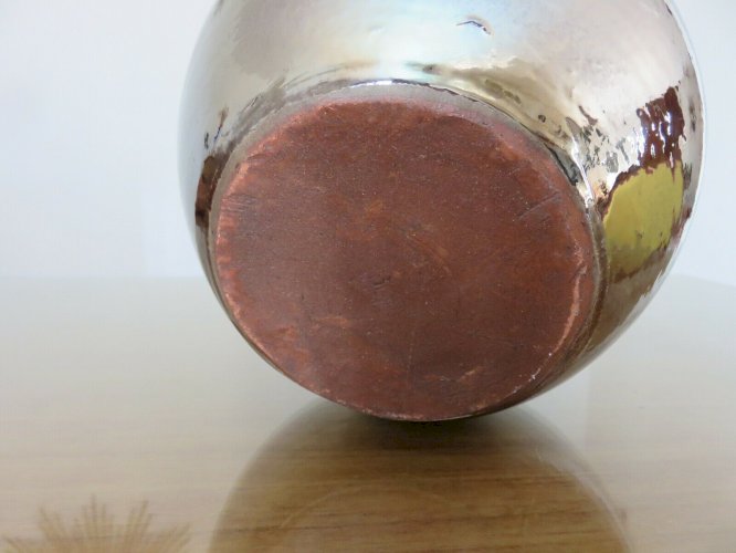 GROS VASE BOULE EN CERAMIQUE IRISEE STYLE RUELLAND ANNEES 60, 70