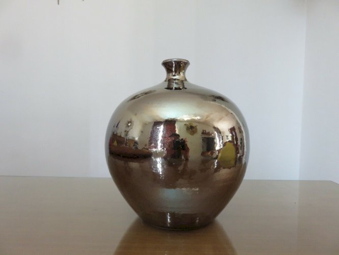 GROS VASE BOULE EN CERAMIQUE IRISEE STYLE RUELLAND ANNEES 60, 70