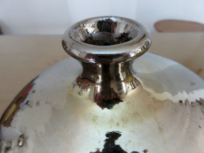 GROS VASE BOULE EN CERAMIQUE IRISEE STYLE RUELLAND ANNEES 60, 70