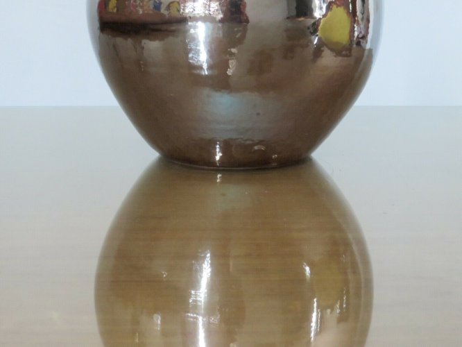 GROS VASE BOULE EN CERAMIQUE IRISEE STYLE RUELLAND ANNEES 60, 70