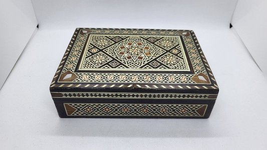 GROSSE BOITE EN BOIS MARQUETERIE DAMASQUINE N° 2