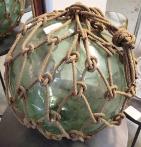 Grosse BOUEE FLOTTEUR de Peche Bateau Pecheur Verre Cordage Ancien 7,5MAG 06/03