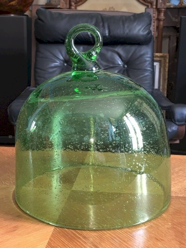 Grosse cloche en verre soufflé bullé signé Biot